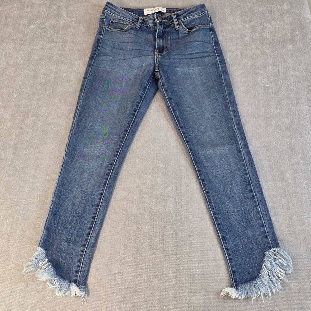 Just Black Denim Skinny Jeans 25 Blue Frayed Tulip Hem Stretch Y2K made in‎ USA